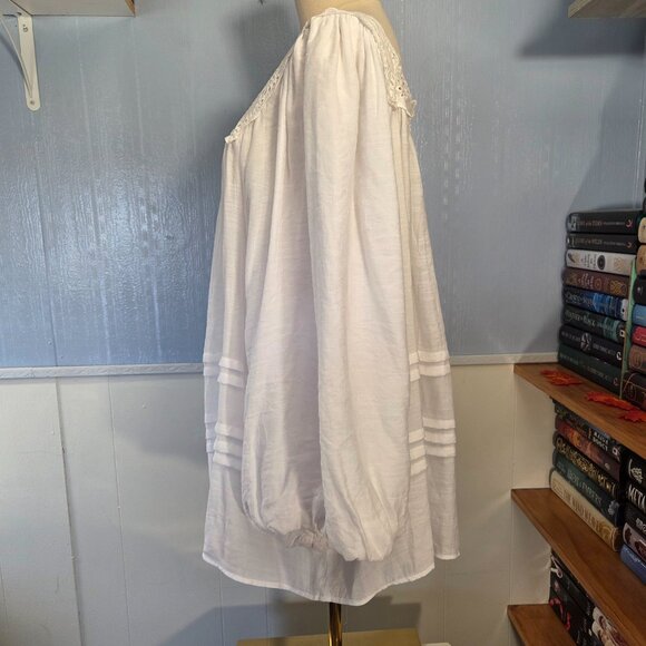 Cato 26/28 White Eyelet Square Neck Ruffle Flowy Balloon Sleeve Casual Blouse - Picture 7 of 11